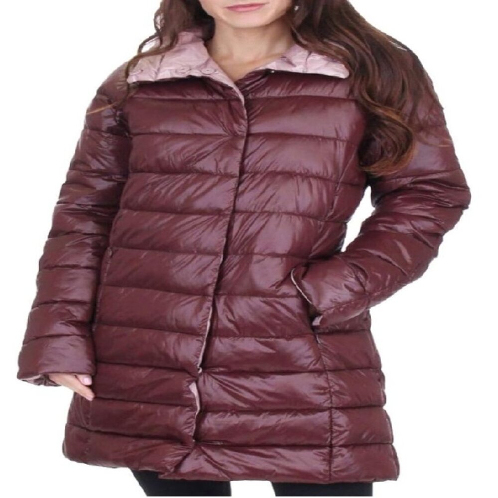 Kenneth Cole Women's Thigh Length Snap Puffer with Contrast Lining, size medium